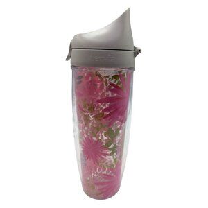 Tervis Pink Floral Insulated Tumbler With Gray Flip Lid 24 Oz